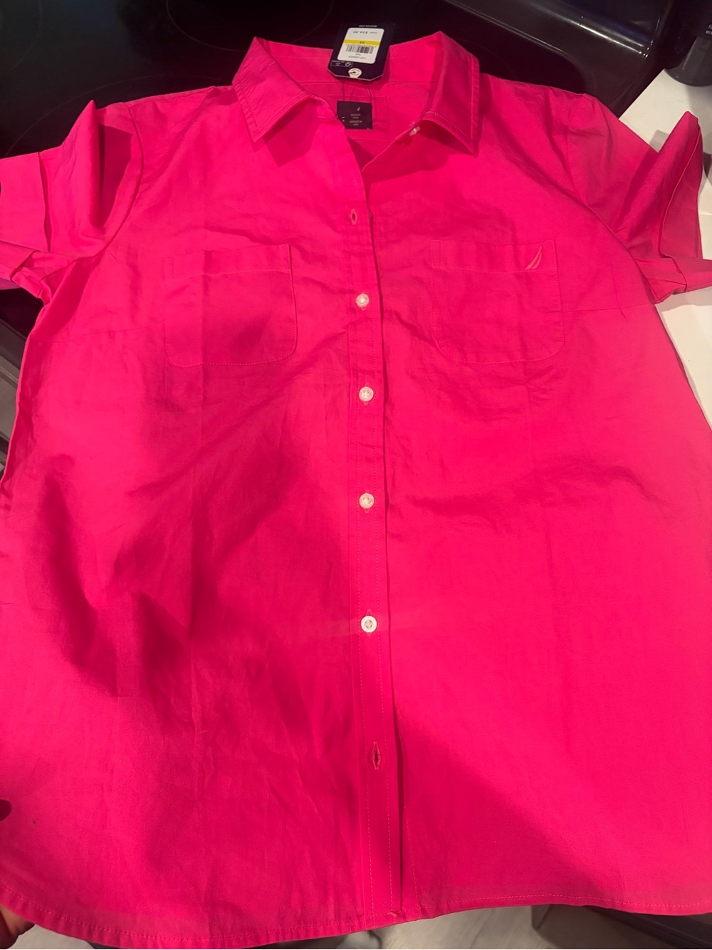 Nautica Pink Button-Down Short Sleeve Shirt
